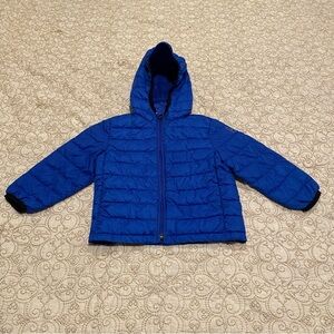 GAP Boys Size 3T Blue Puffer Jacket with Quilted Design and Attached Hood